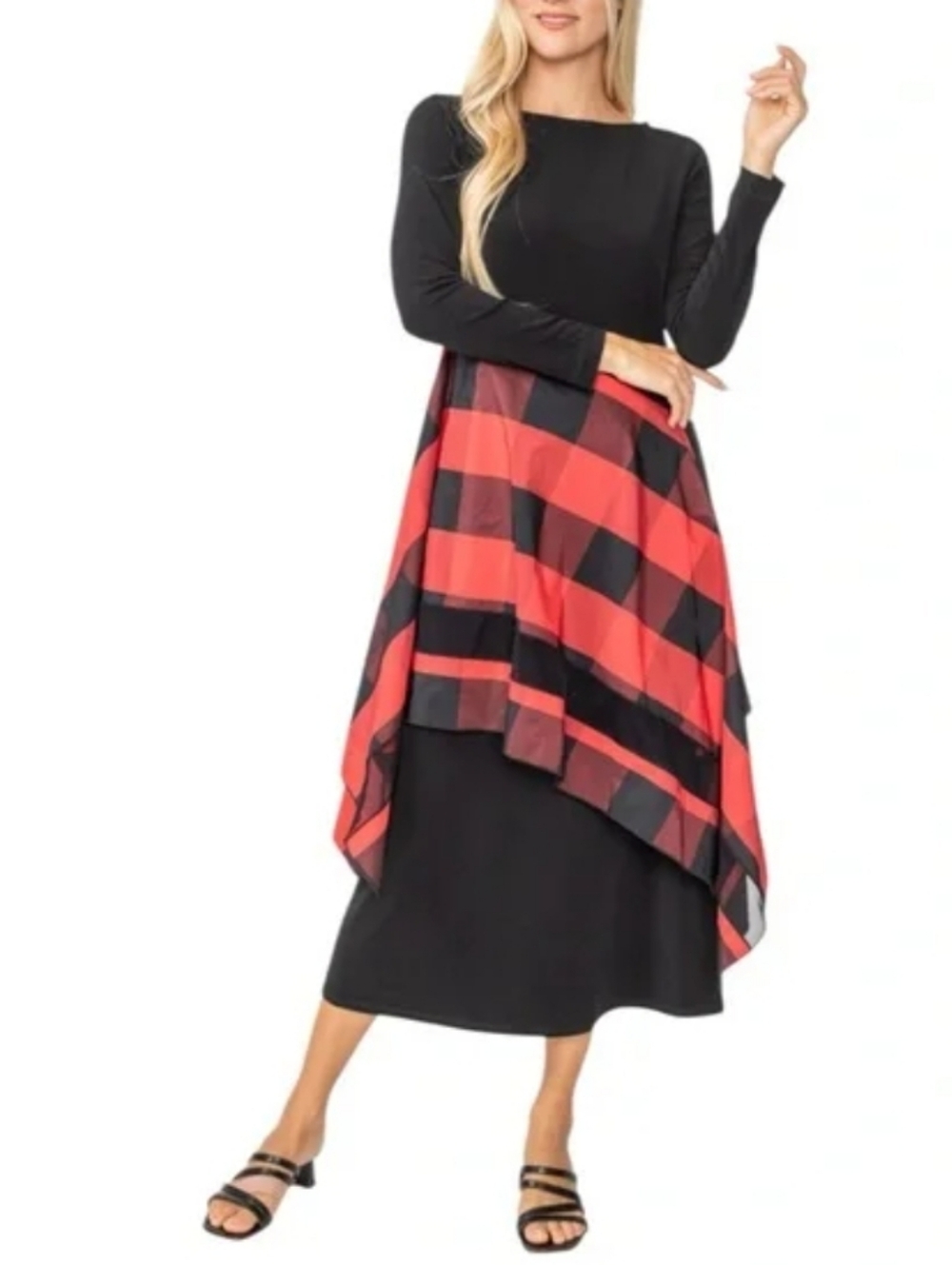 IC COLLECTION Black and Red Asymmetrical Dress